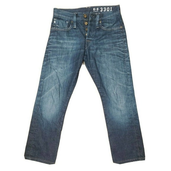 G Star Mens 3301 Original Raw Button Fly Regular Fit Straight Leg Jeans Size 30 - Picture 3 of 4